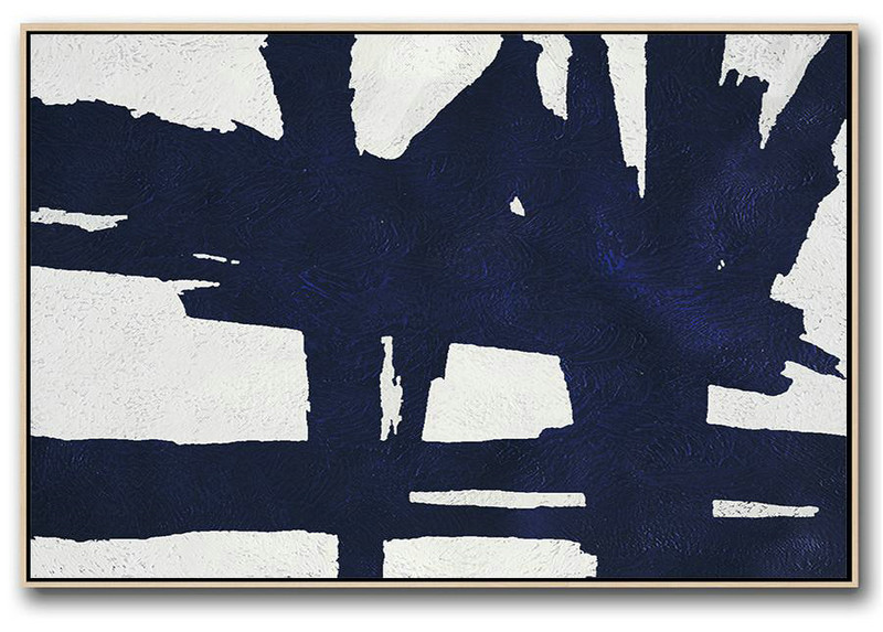 Artwork For Sale,Horizontal Abstract Painting Navy Blue Minimalist Painting On Canvas,Original Art Acrylic Painting